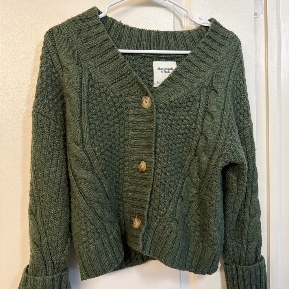 Abercrombie & Fitch Forest Green Cable Knit Button Cardigan
